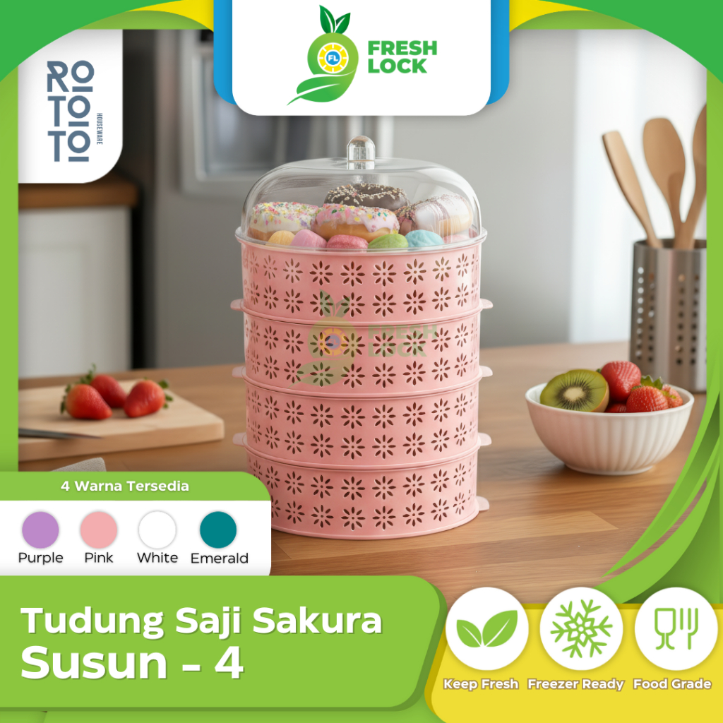 Rototo Tudung Saji Susun Wadah Penyimpanan Makanan Estetik & Higienis Wadah Penutup Food Rack Storag