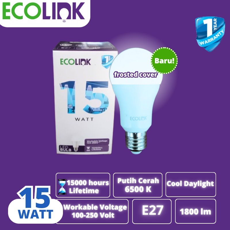 Lampu Led Ecolink 15 Watt Fitting E27 Warna Cool Day Light (Putih) Original
