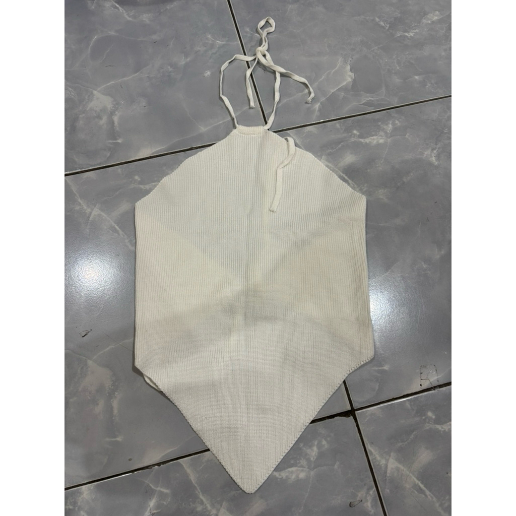 baju wanita dewasa perempuan tank top healter neck sexy back white rajut murah berkualitas