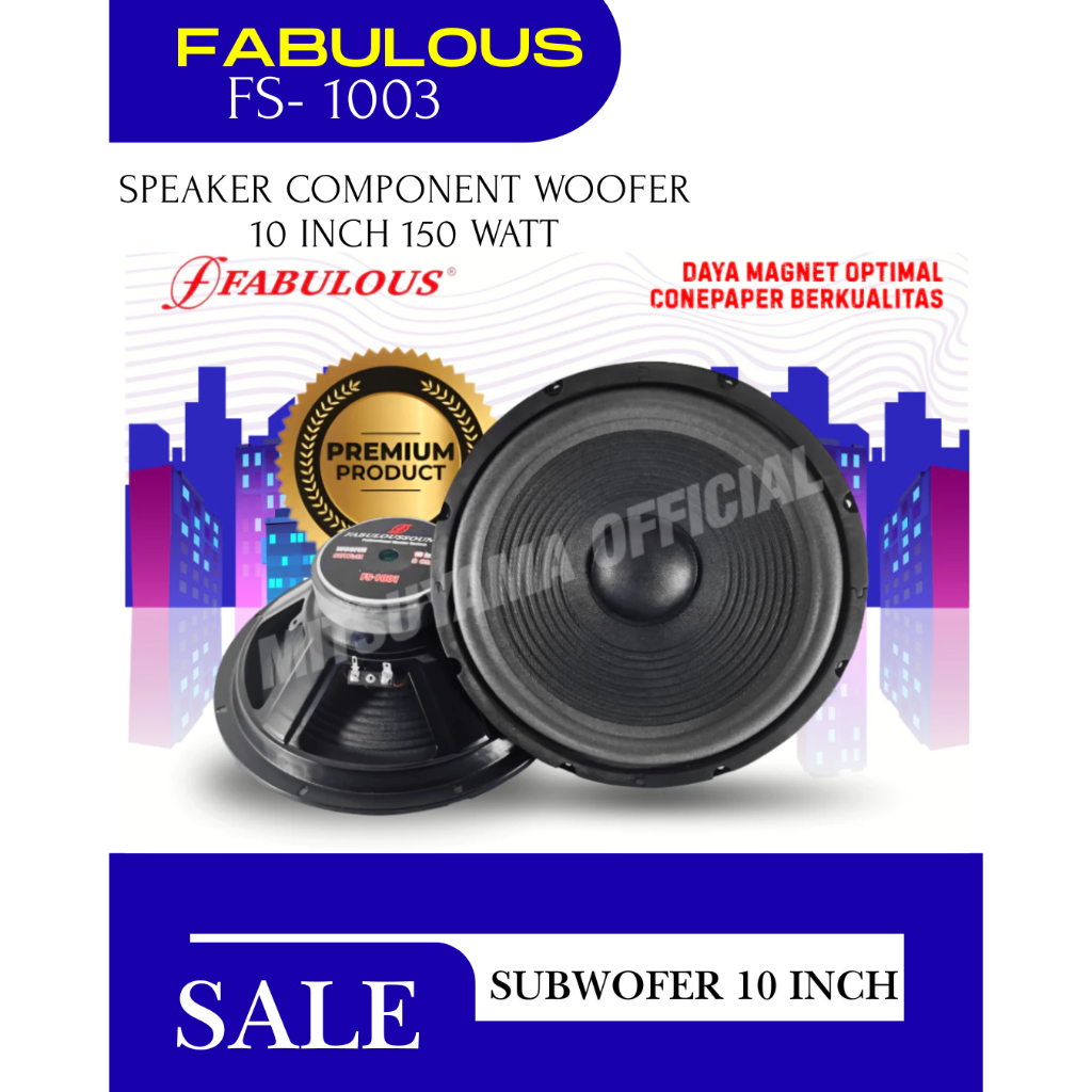 Subwoofer Speaker 10 Inch Fabulous FS-1003 Power 150 Watt 8 Ohm Woofer 10 Inch Double Coil Komponen 