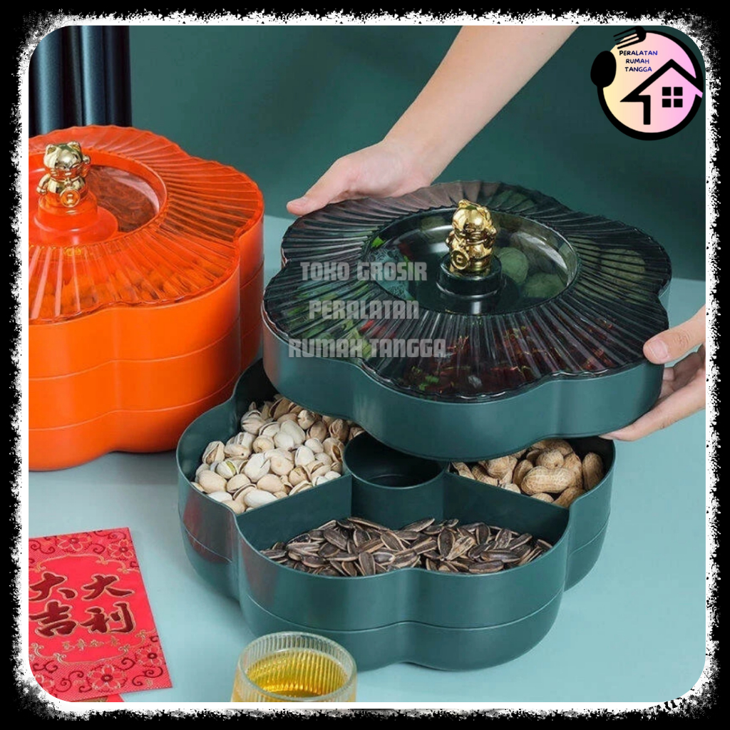 TOPLES PUTAR BUNGA MEKAR PATUNG KUCING - TOPLES KUE 5 in 1 + 5 SUSUN ROTATING TOPLES CANDY BOX/CEMIL