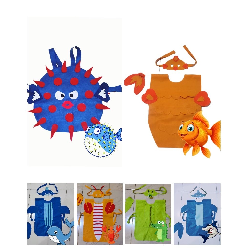 kostum cosplay model tema laut ikan buaya hiu buntal lucu