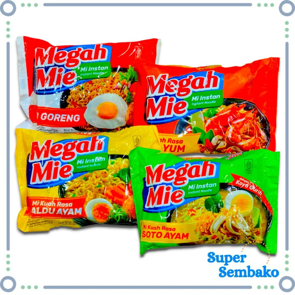 MIE INSTAN MEGAH MIE / MI GORENG KUAH SOTO TOM YUM KALDU AYAM SOP BUNTUT MAKASSAR