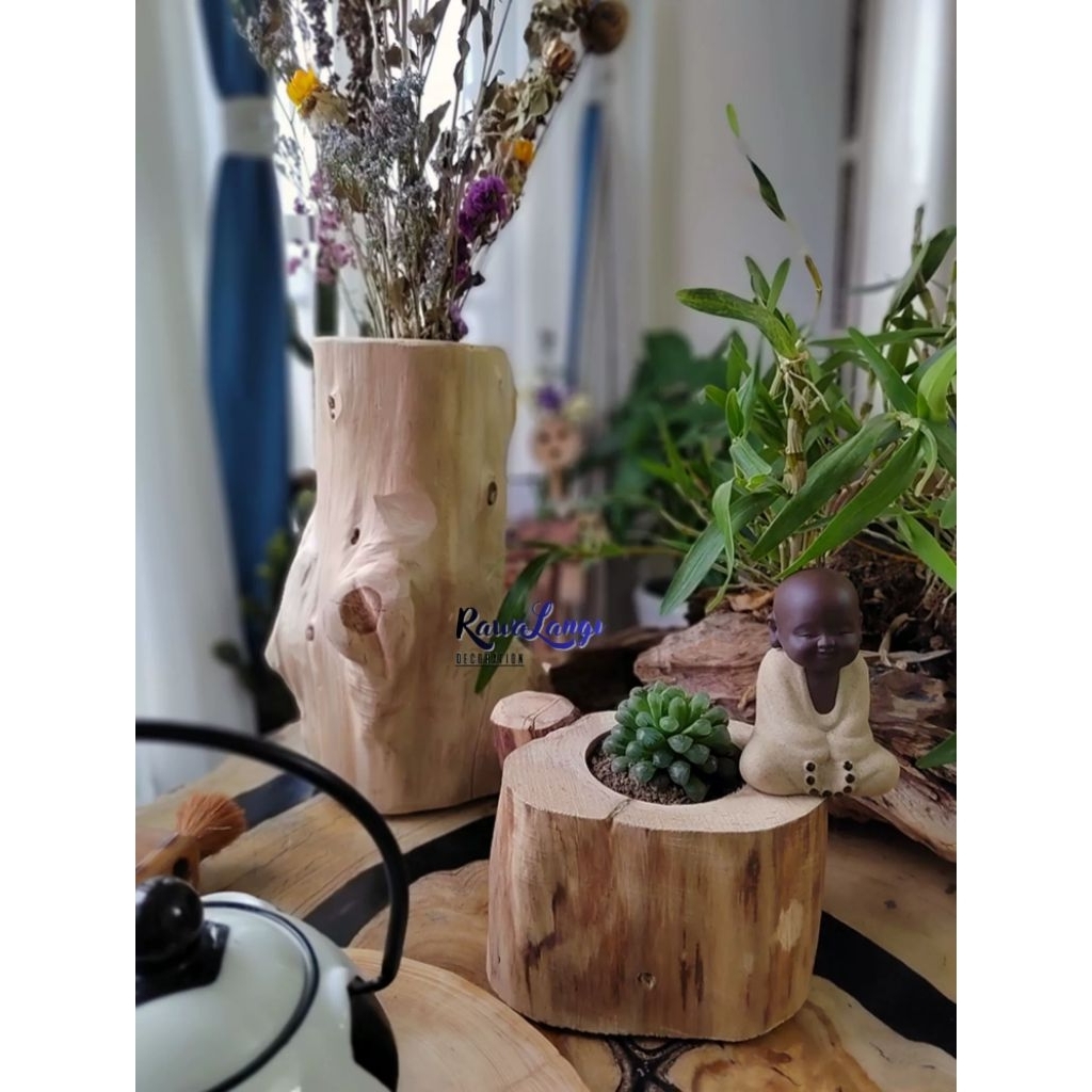 Pot bunga kayu Wooden Planter vas Bunga kayu Estetik dekorasi kayu unik