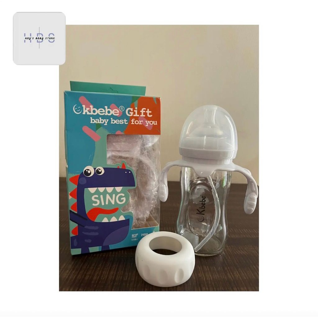 CKBEBE Botol Bahan Kaca 240 ml untuk Tempat Minuman Air / Susu Bayi Balita Anak Anak dengan kepala d