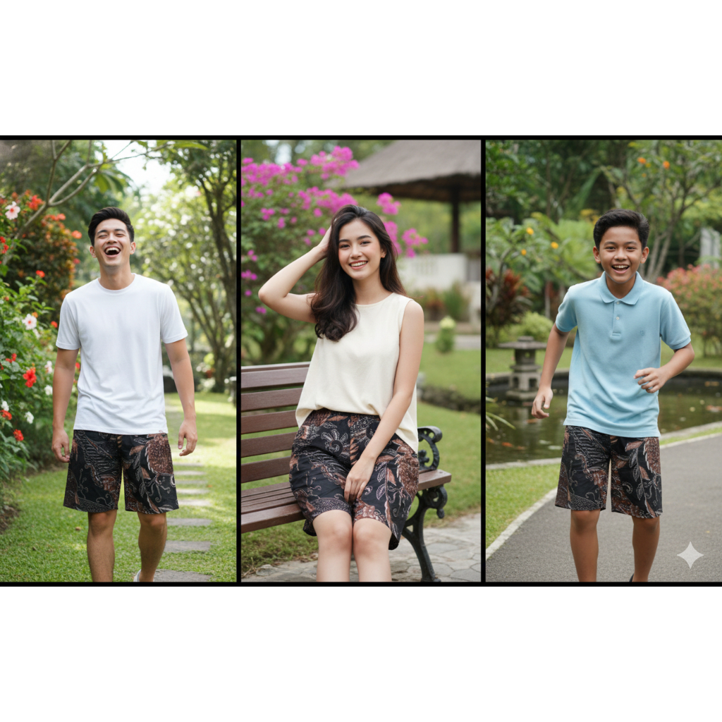 ALKAF ID Batik Solo - Celana Pendek Boxer Pria Wanita Anak Katun (Black Brave)