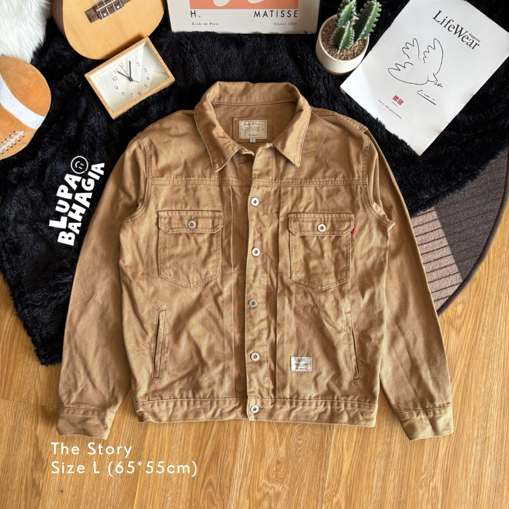 THE STORI Khaki Type II Trucker Jeans Jaket size L • 100% Original