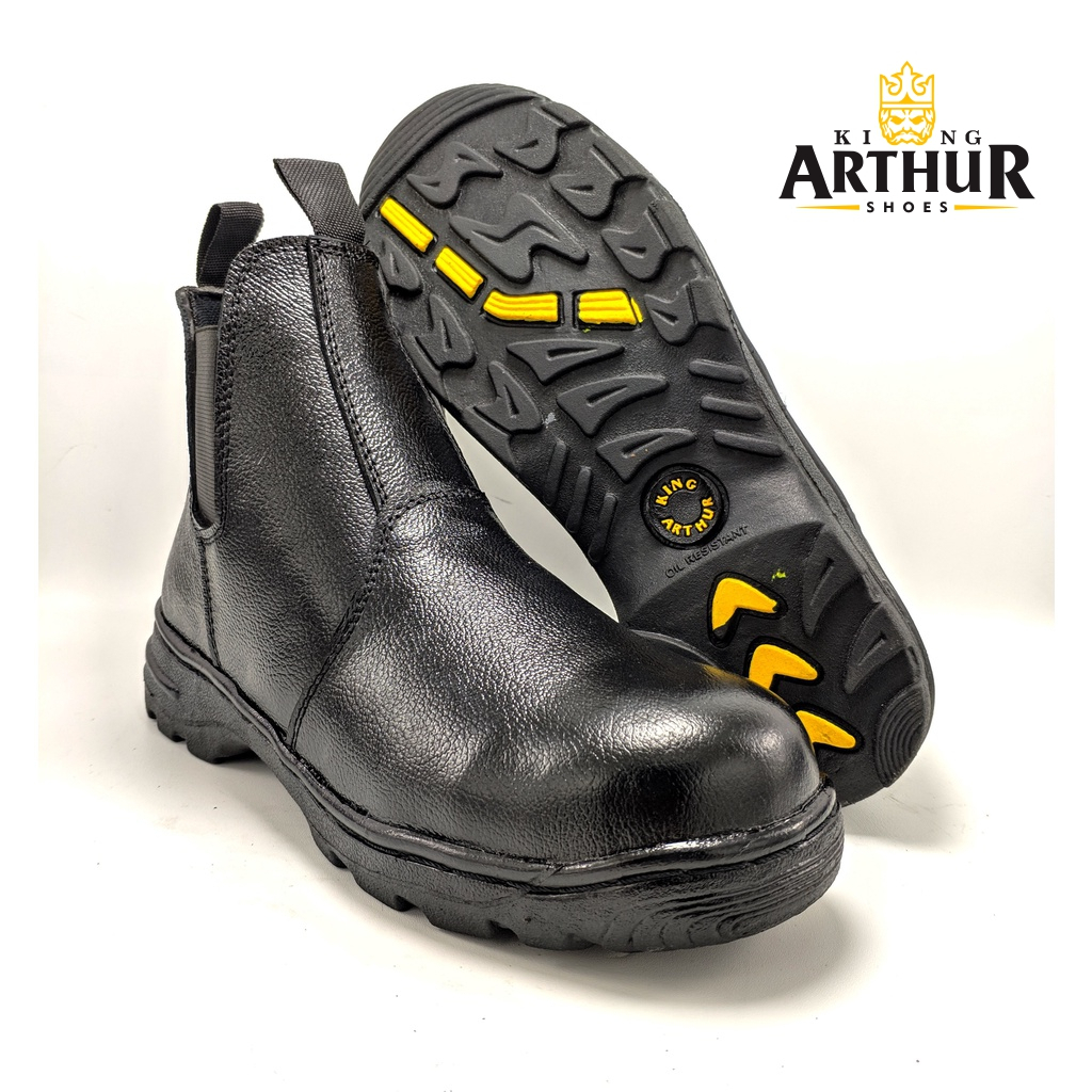 KING ARTHUR - (COSTUM size kecil - besar) Sepatu Safety Kulit Asli Pria Boots Karet ORI