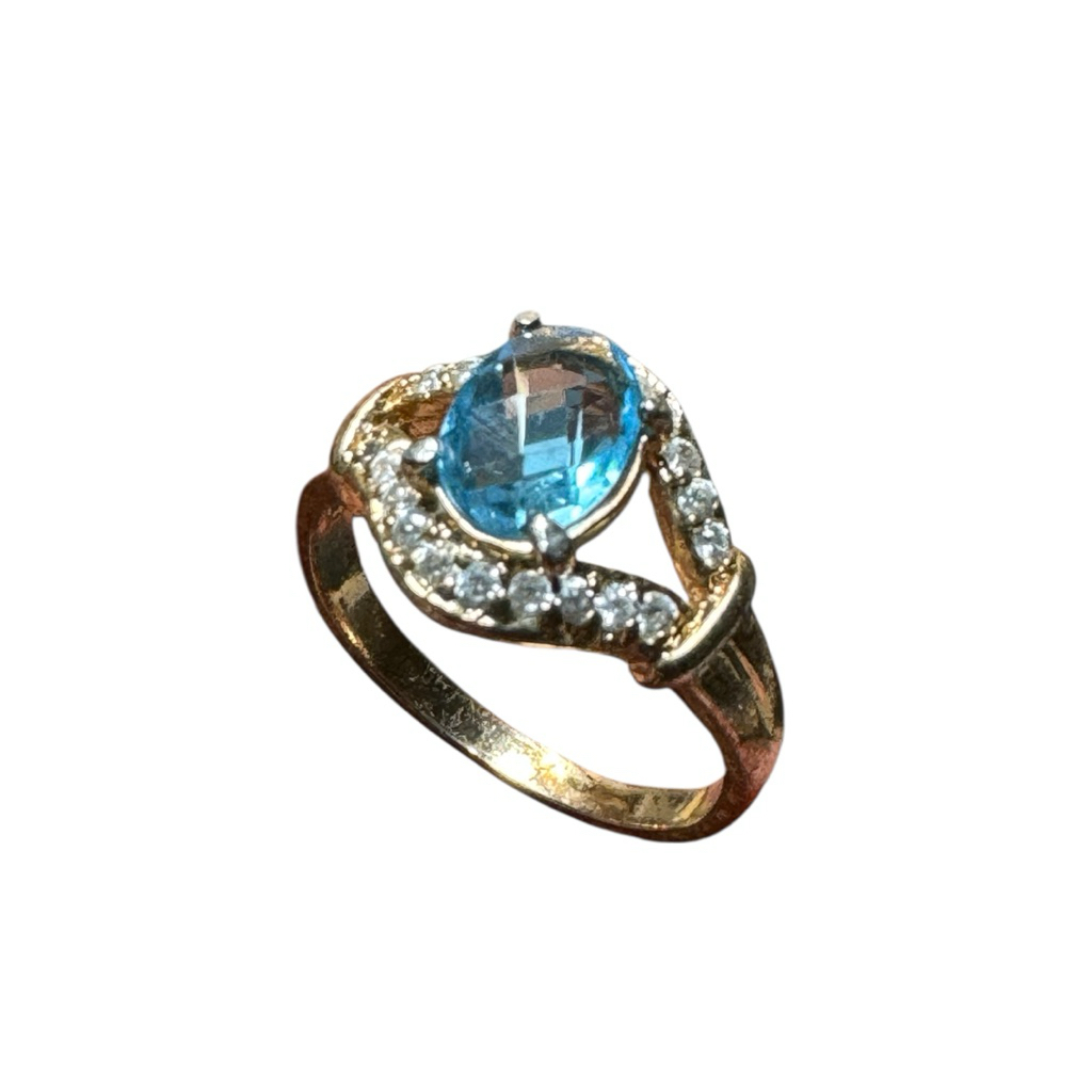Natural cincin wanita batu mulia permata swiss blue topaz brazil | LT1-640