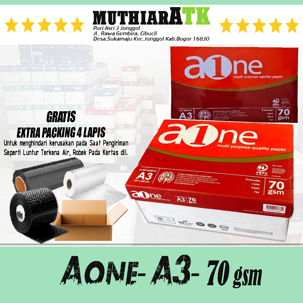 AONE A3 - Kertas HVS A3 70 gsm  (Satuan Rim 500 Lembar)
