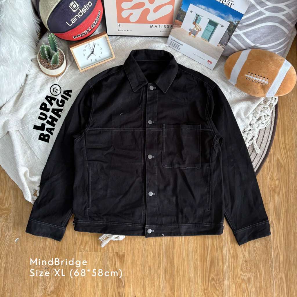 MIND BRIDGE Black Jeans Trucker Casual Jaket size XL • 100% Original