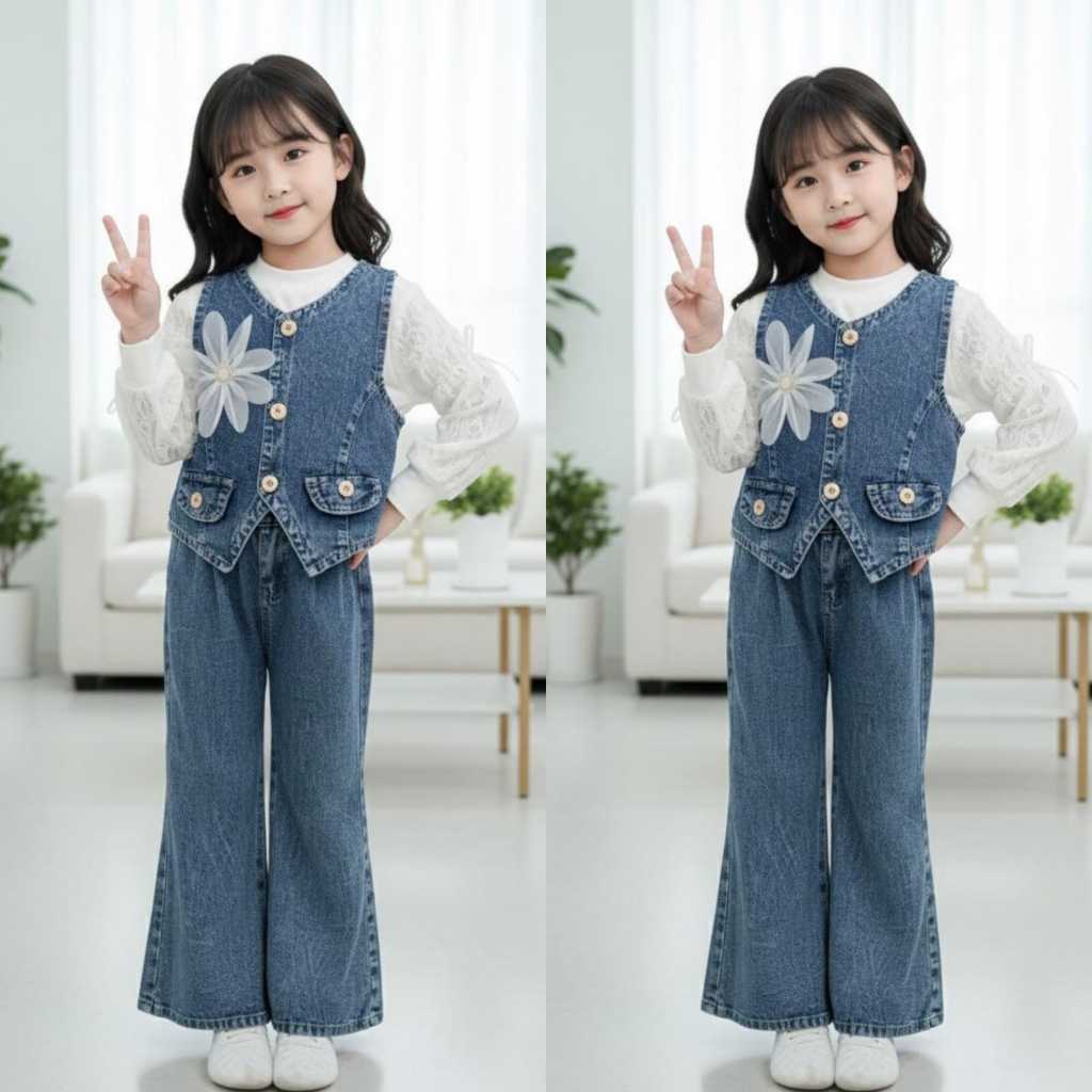 SET JEANS SULTAN ANAK PEREMPUAN USIA 3-10 TAHUN  SETELAN IMPOR ANAK JEANS PREMIUM /BAJU ANAK VIRAL K