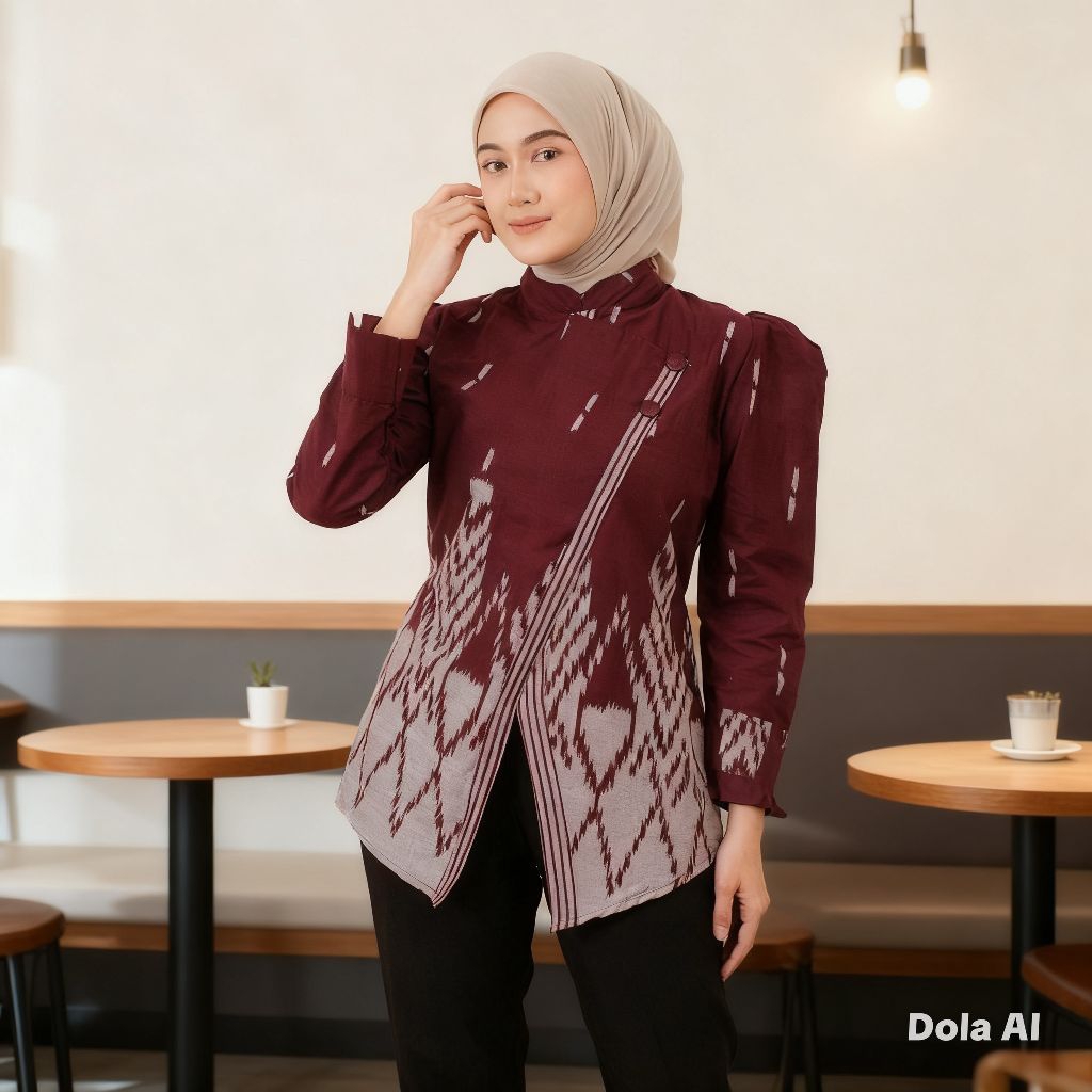 Baju Batik Wanita Modern Terbaru Model Kebaya Janggan Lengan Puffy