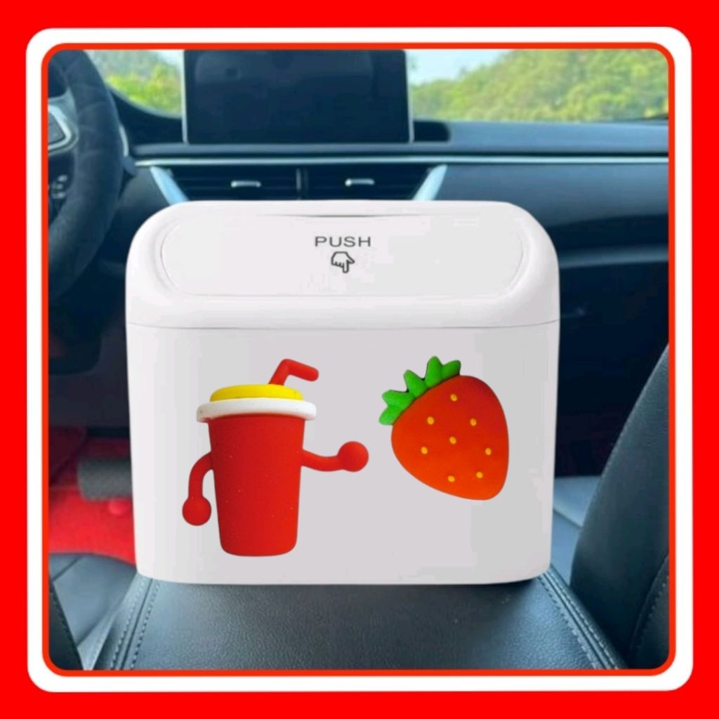 Tong Sampah Mobil Lucu Boba Strawberry| Mini Car Push Trash Bin Karakter Lucu | Tempat Sampah Karakt