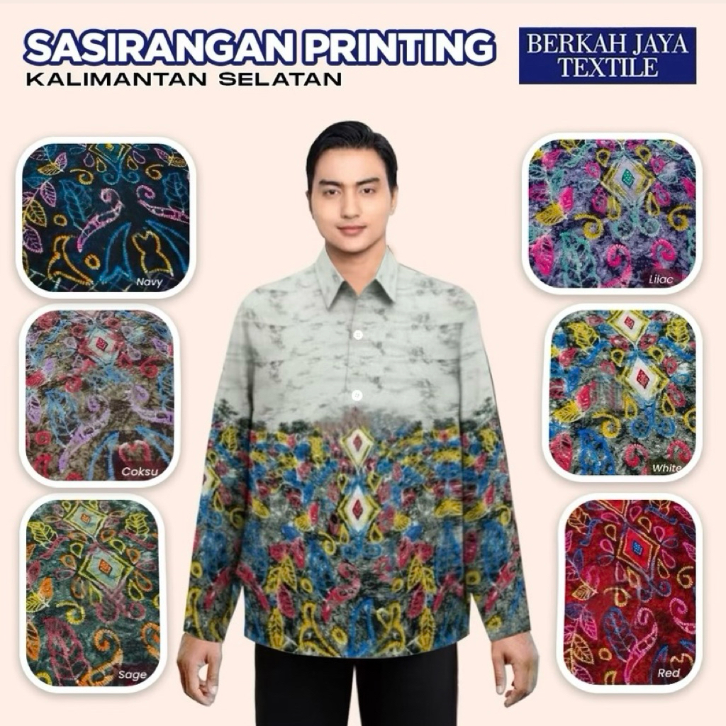 1/2 Meter Kain Batik Sasirangan Printing Etnik Banjar Kalsel Pria Wanita Unisex Bahan Semi Sutera