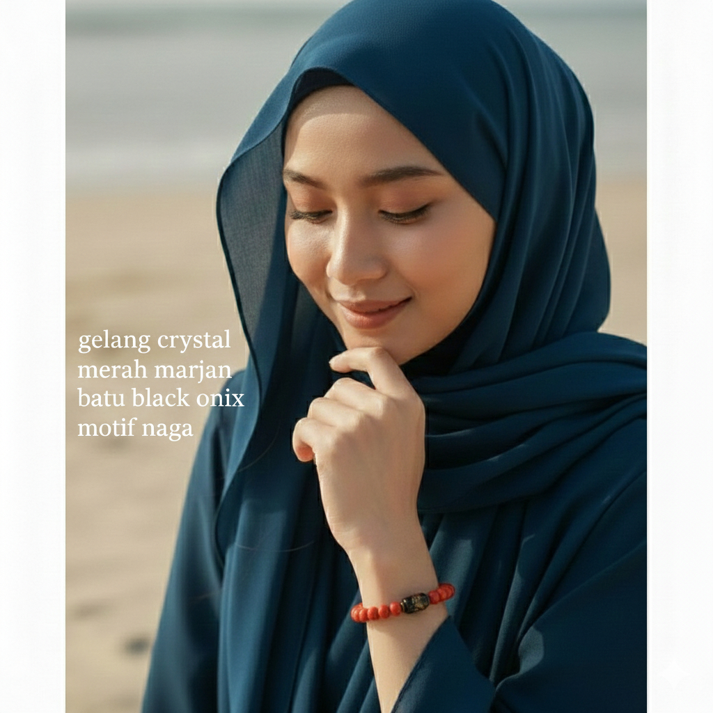 GELANG BATU MERAH MARJAN KRISTAL KOMBINASI BATU NAGA TUNGGAL
