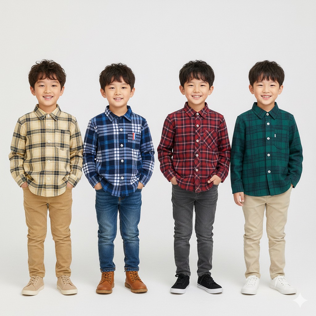 Kemeja Anak Unisex Flannel Motif Kotak Kotak Usia 1 Sampai 9 Tahun
