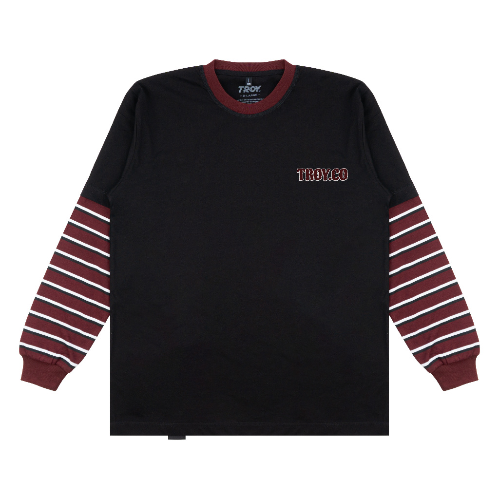 Troy Company Double Sleeve Longsleeve Black Maroon Breeze - Kaos Lengan Panjang Kaos Hitam DSD 3488