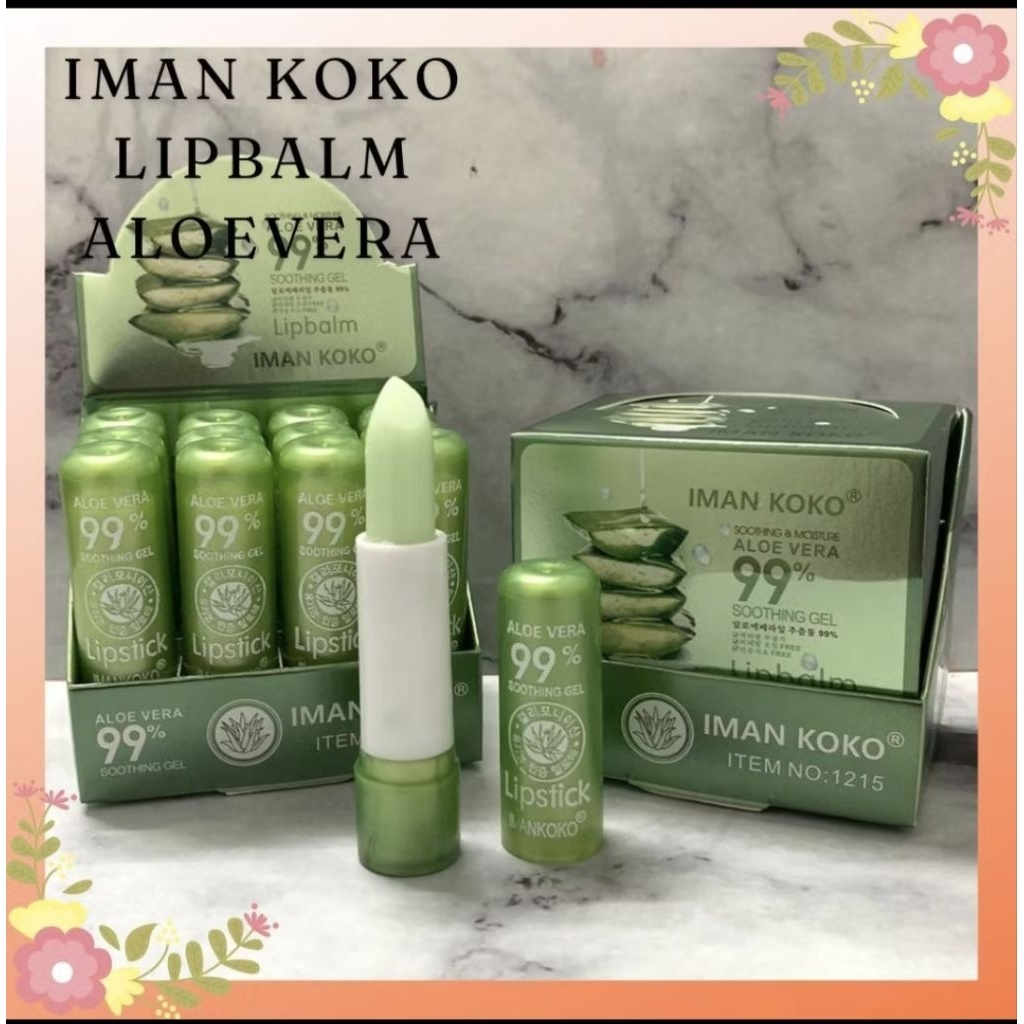 Per Lusin 12pcs.Lip Balm Iman Koko Aloe Vera 99% pelembab bibir alami.