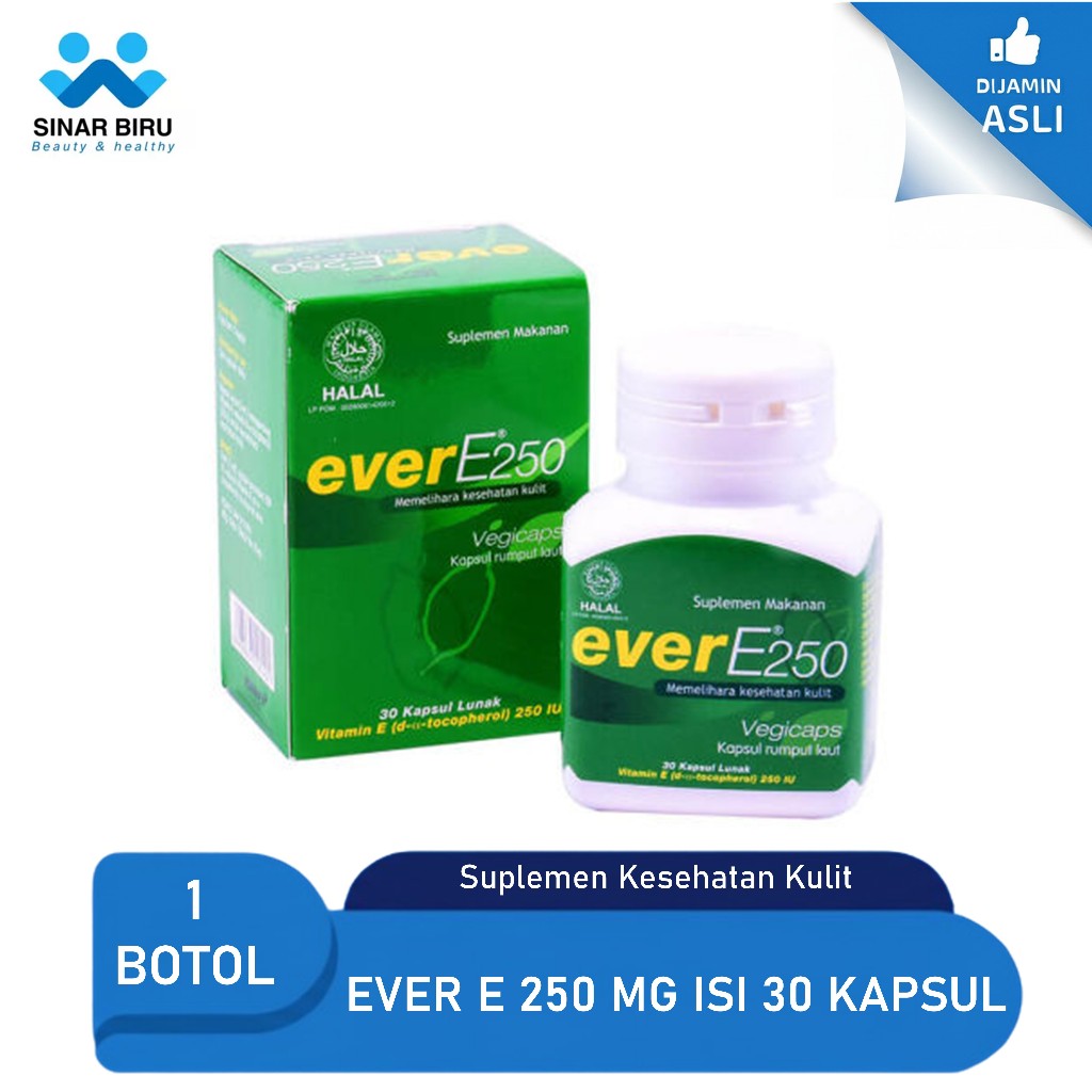 EVER E BOTOL 250 IU Vitamin E Vitamin Kulit - Pencegah Penuaan Dini - Vitamin Promil Isi 30 Kapsul