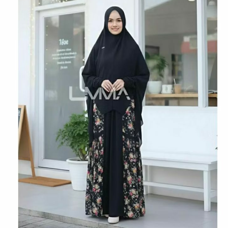 GAMIS ALYA (GAMIS SYARI) BY UMMA SYARI // GAMIS SYARI JERSEY MIX CERUTTY MOTIF BUNGA