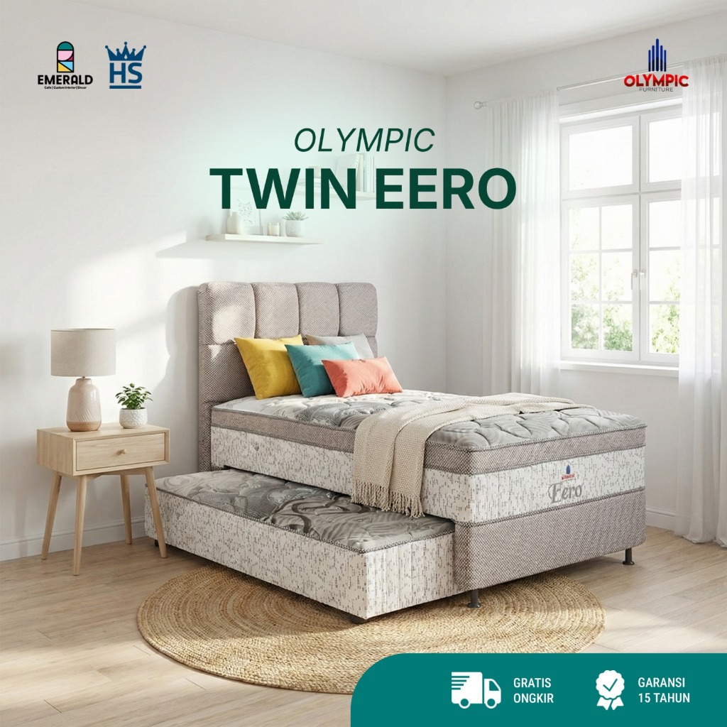 Spring Bed Olympic Eero Twin Kasur Sorong – Pillow Top Soft, 3D Knitting, Roda Bawah