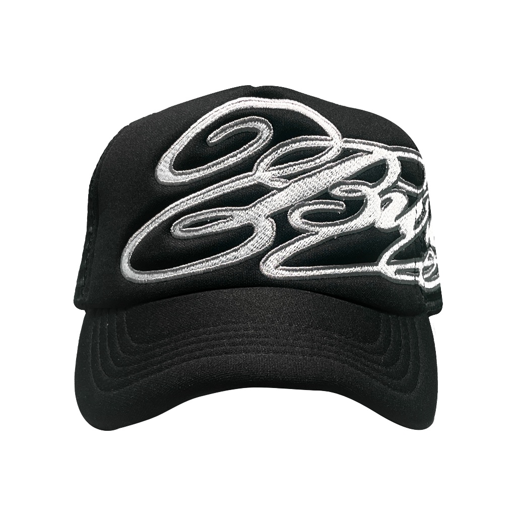 Buron - Raven Trucker Hat Black Topi Trucker Hitam Unisex dengan Grafik Bordir
