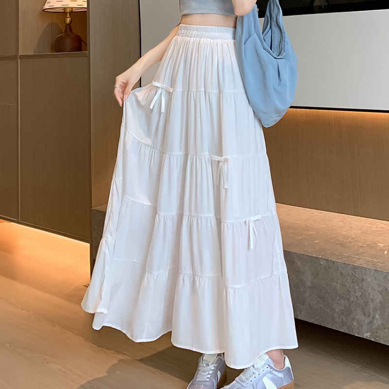 Moogu - Fashion Rok Panjang Korea Rok Pita Renda Putih Murni Rok Wanita Mixi Skirt
