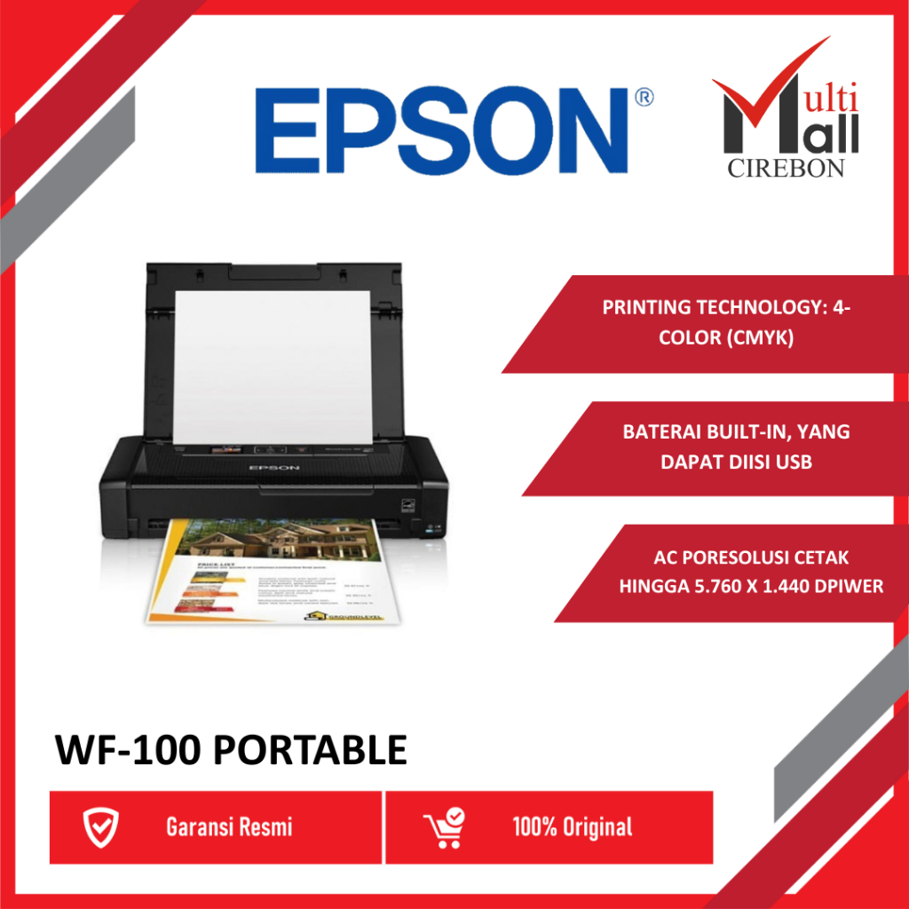 Epson Printer WF-100 WF 100 WF100 WorkForce WIFI Inkjet Printer Portable