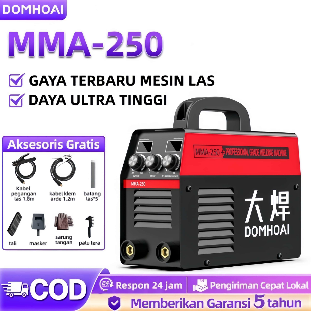 [Gaya Terbaru] DOMHOAI Mesin Las MMA-250 Daya Ultra Tinggi 450 Watt Inverter Las Listrik Welding Mac