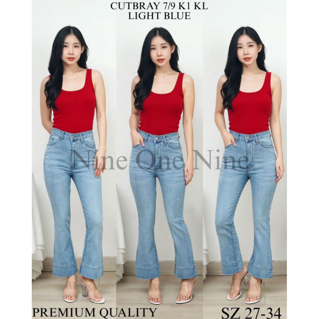 Celana Jeans Cutbray Stercth Warna biru panjang 7/8