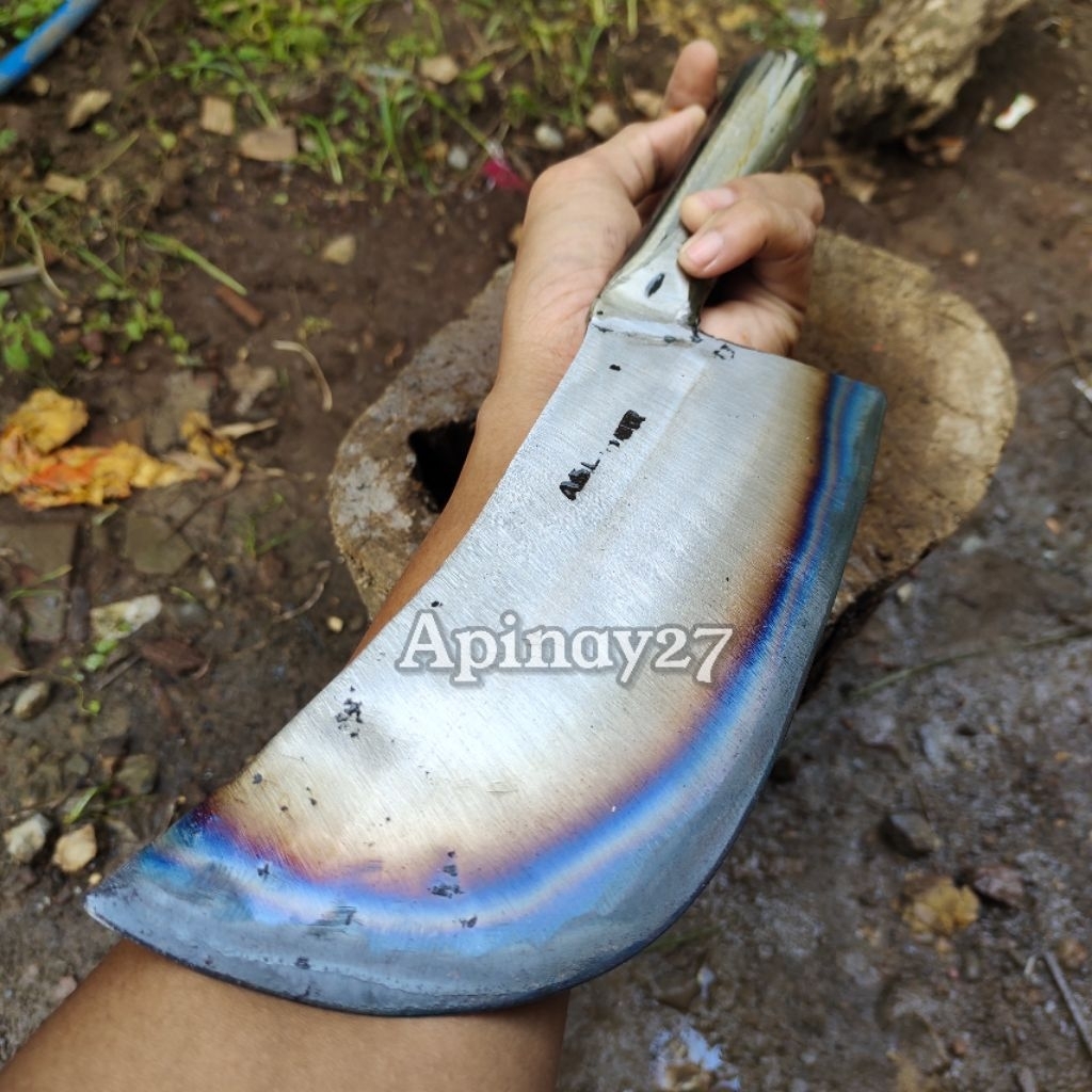 Pisau Bahan ASLI Per Tebal Sepuhan Tua - Pisau Baja Putih Gagang Pipa Anti Copot Super Tajam