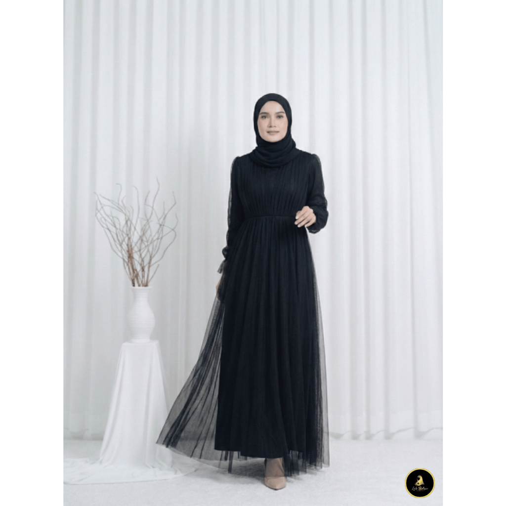 Gaun Pesta Wanita Elegant Premium Tulle Mutiara | Dress Panjang Hijab Kondangan Modern