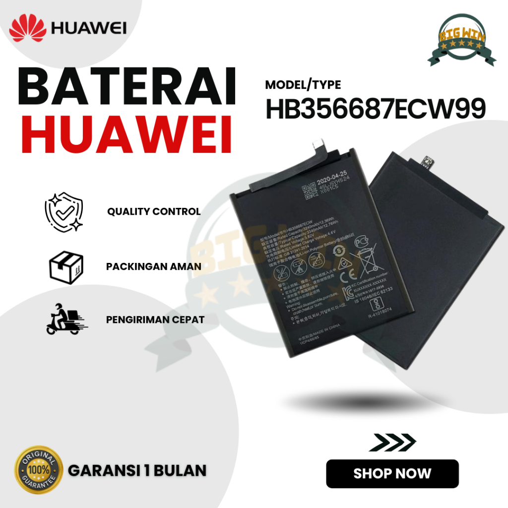 BATERAI BATTERY HUAWEI NOVA 3I / NOVA 2I / MATE 10 LT / P30 LT / HB356687ECW DOUBLE [IC POWER] ORIGI