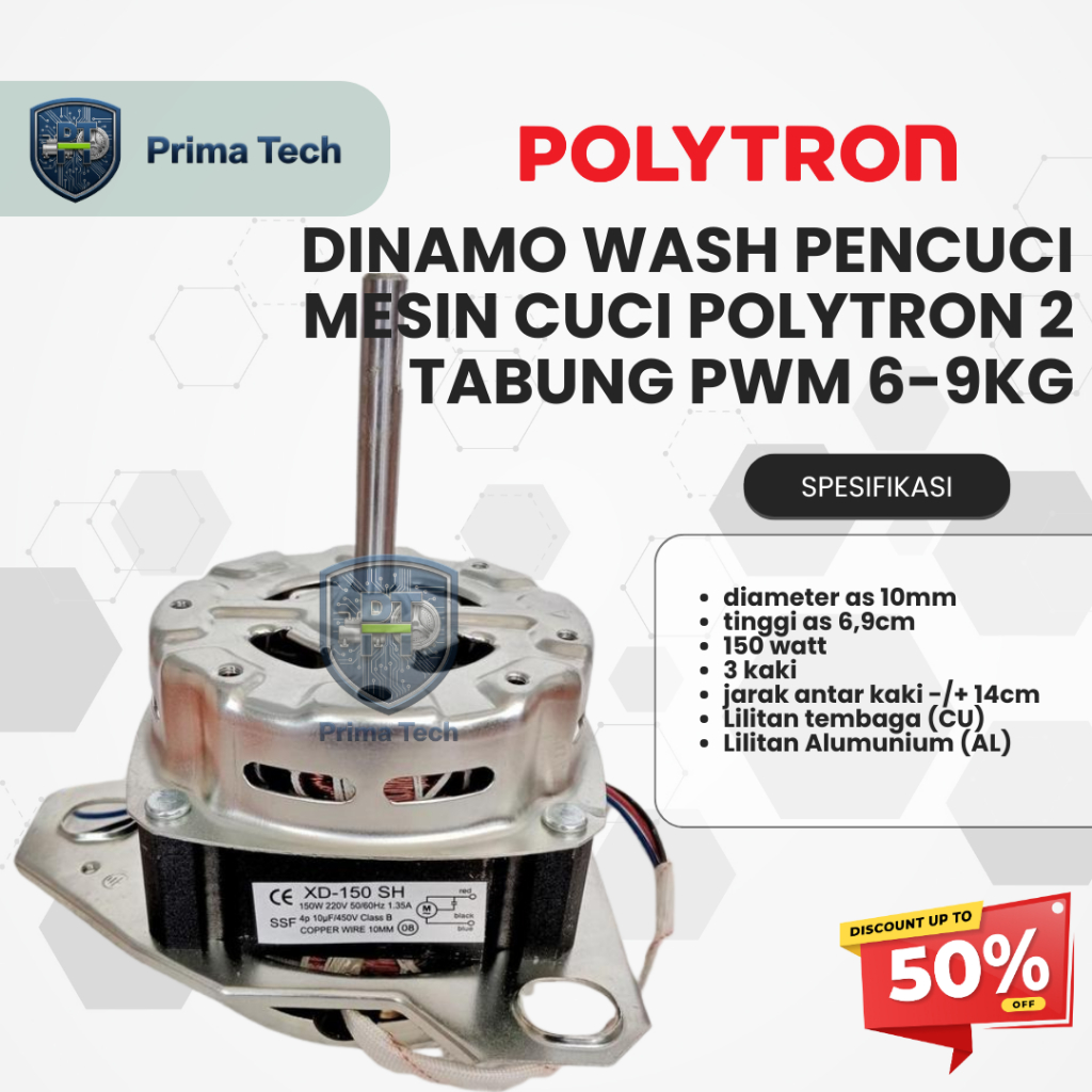 Dinamo Wash Pencuci Mesin Cuci Polytron 2 Tabung PWM 6-9 Kg