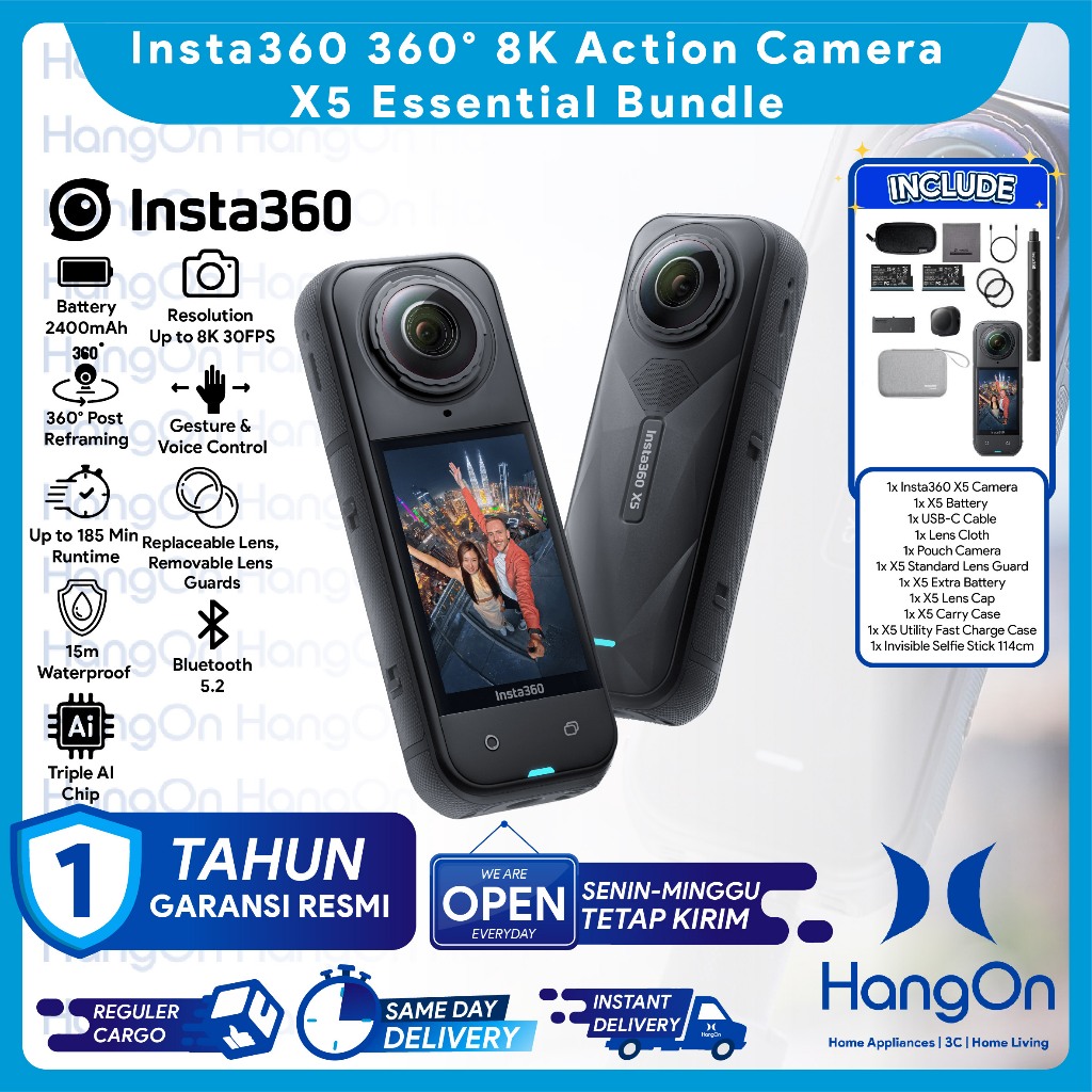 Insta360 X5 Action Camera 360° 8K HDR Waterproof Fast Charging Horizon Lock Paket Bundling Bundle Es
