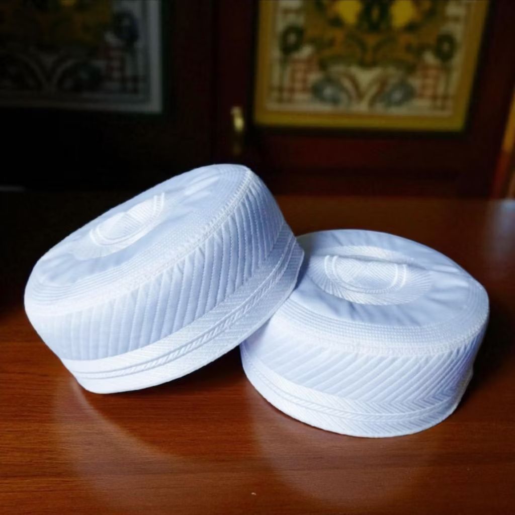 Peci Kopiah Madinah Bugis Bordir Premium Putih - Nyaman, Tebal, Mudah Dilipat/ Peci Madinah Putih Ha