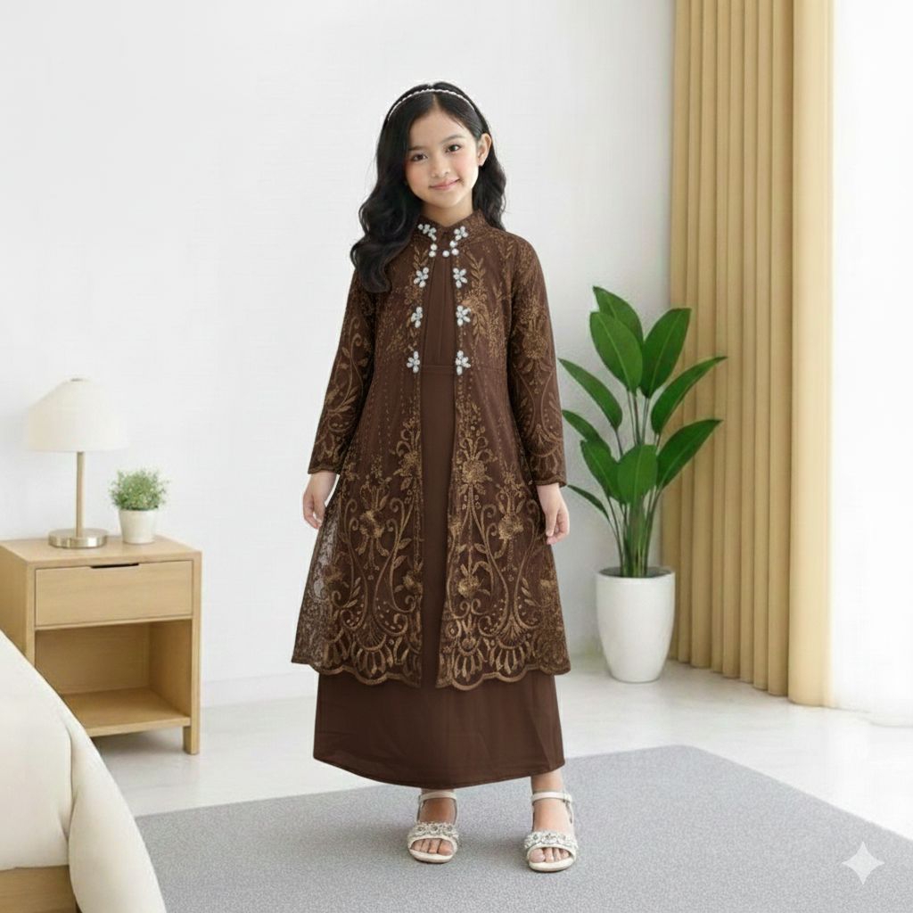 {Toko.Sky} Gamis Anak Sakura/Gamis Pesta Anak/Gamis Outer Anak