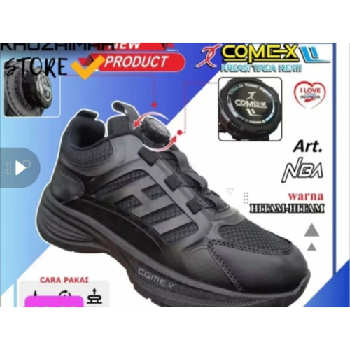 Sepatu sekolah COMEX tali putar anak tk,sd smp sma ukuran28-40 Fullhitam