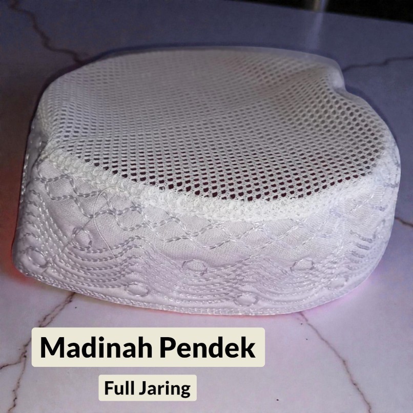 Peci Madinah jaring putih ikaf pendek tinggi 6cm