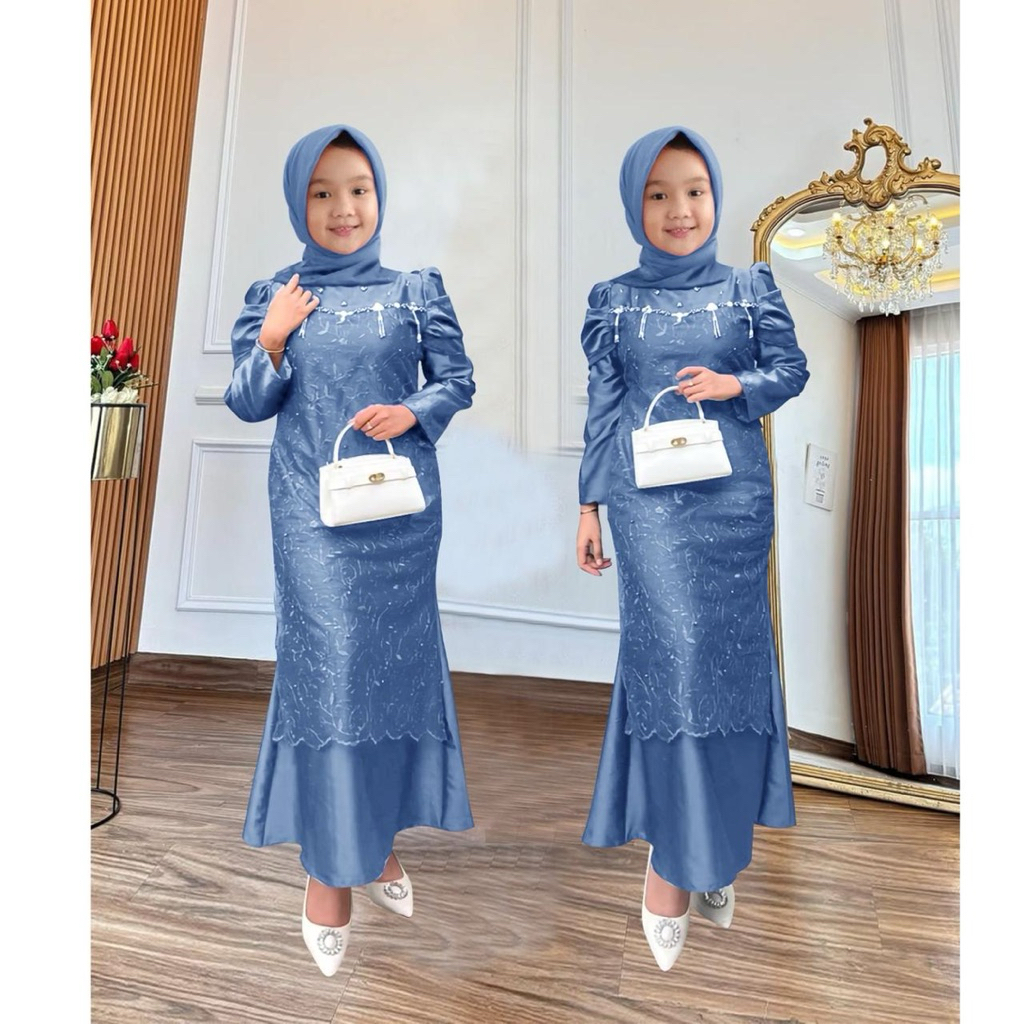 Kid Nadira Gamis Anak Tembak Mutiara Plus Brukat Bordir Mewah Dress Pesta Anak