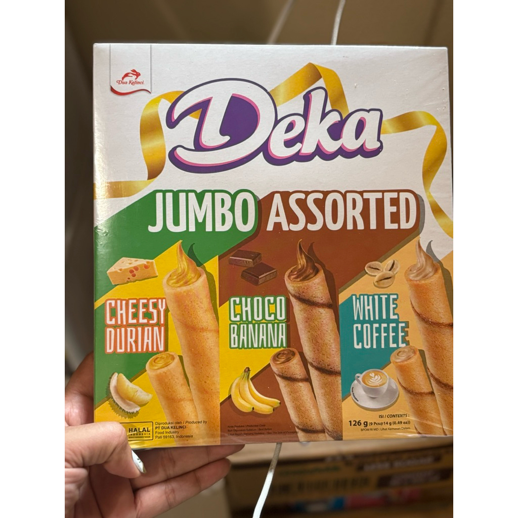 Deka Jumbo Assorted Wafer Roll Aneka Rasa Cheesy Durian Choco Banana White Coffee