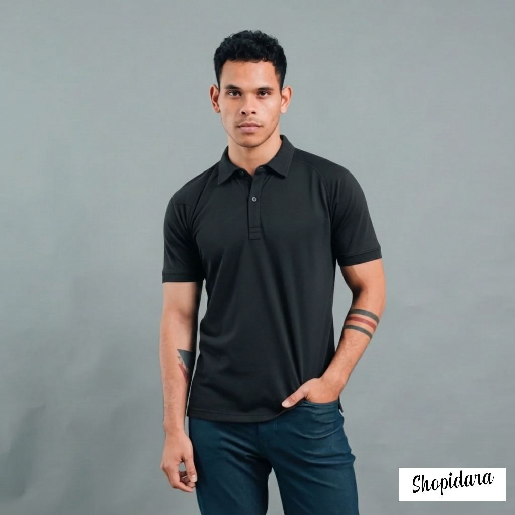 Shopidara - baju polo pria baju harian pria polos Polo shirt pria Premium - warna hitam
