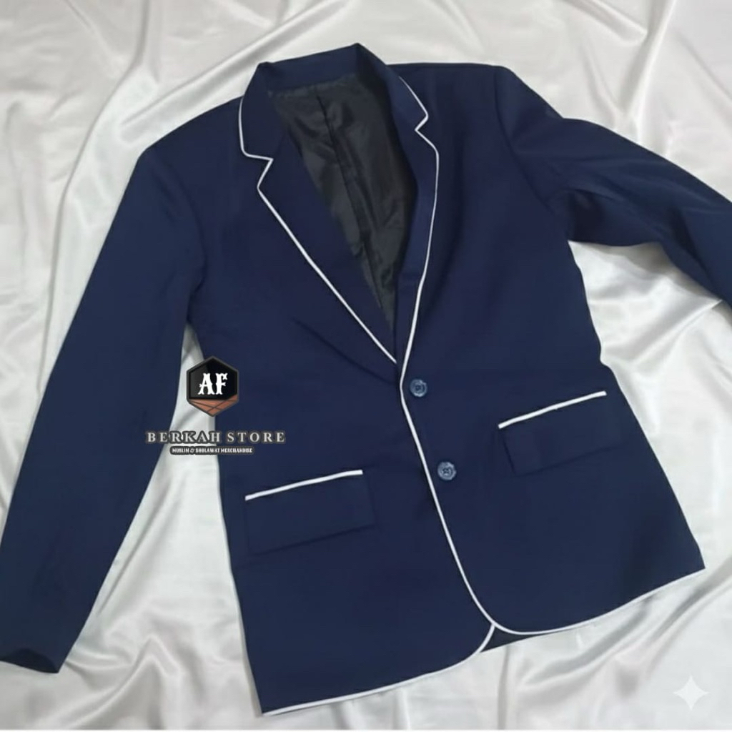 Jas Warna Navy Lis Putih | Almamater Pondok Jas Santri Jas Almet OSIS Siswa SMP SMA Almamater Kampus