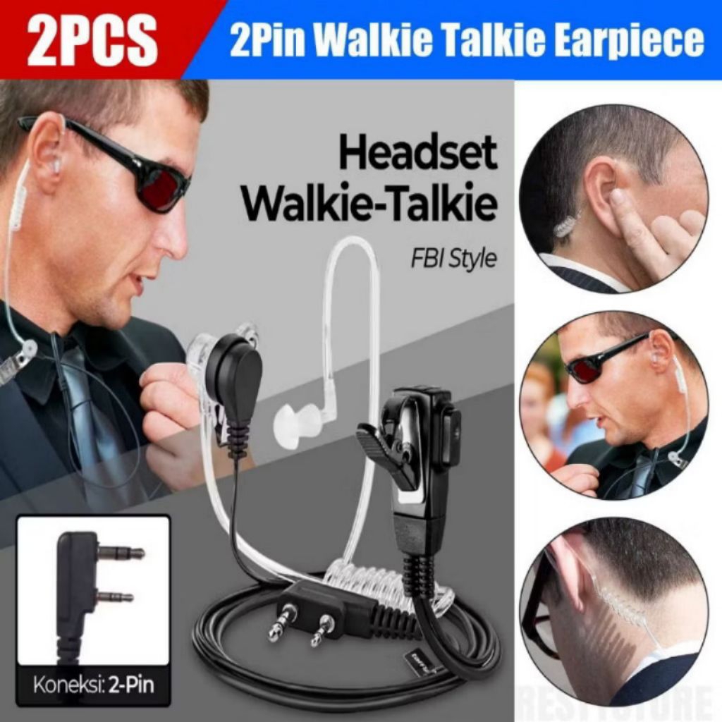 Headset HT FBI Style Paspampres 2 Pin Earphone Air Duct Transparan Walkie Talkie UV-5R/K5/WLN