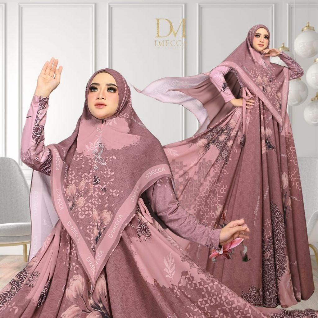 NAZEELA SERIES BY D'MECCA SYARI GAMIS CERUTY PREMIUM PRINTING SET JILBAB KHIMAR DRESS SERAGAMAN PENG