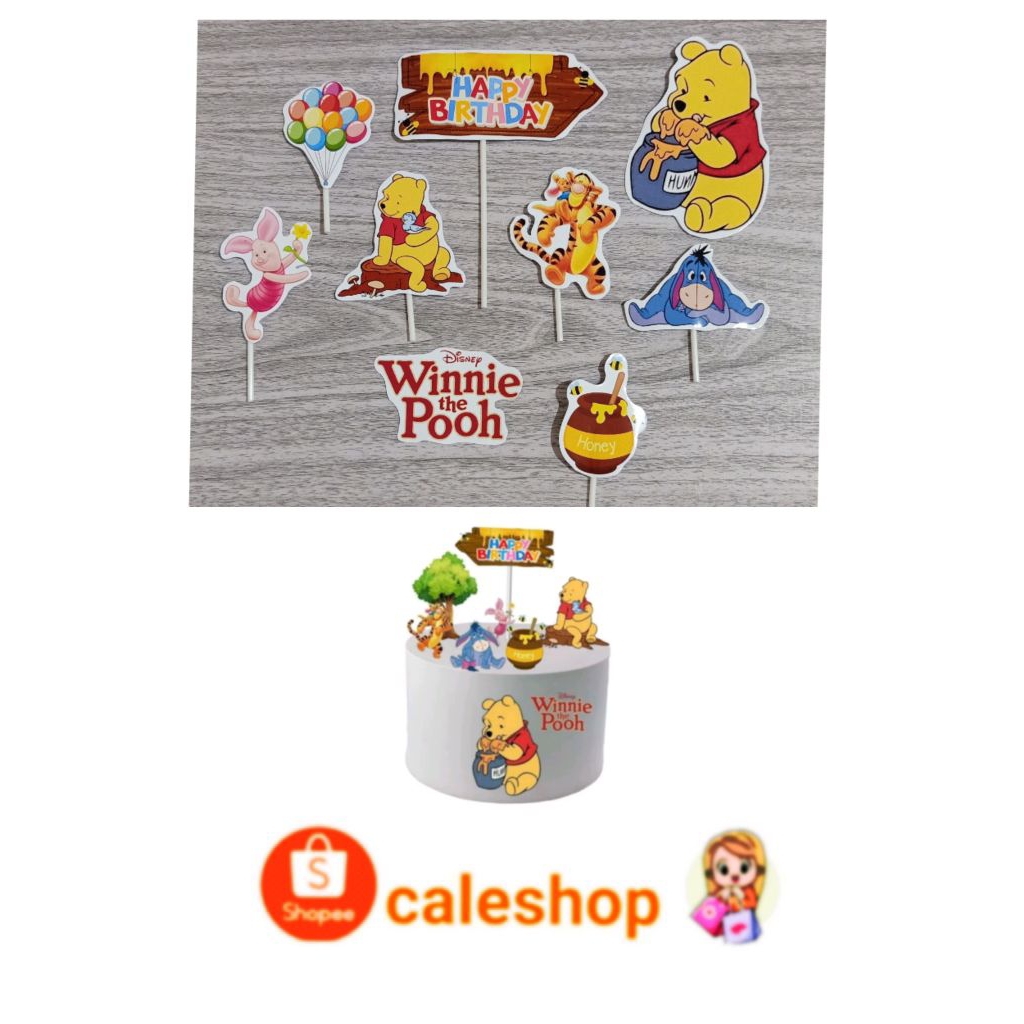 Topper Kertas / Toper Kue Ulang Tahun Anak Karakter / Hiasan Kue Winnie the Pooh