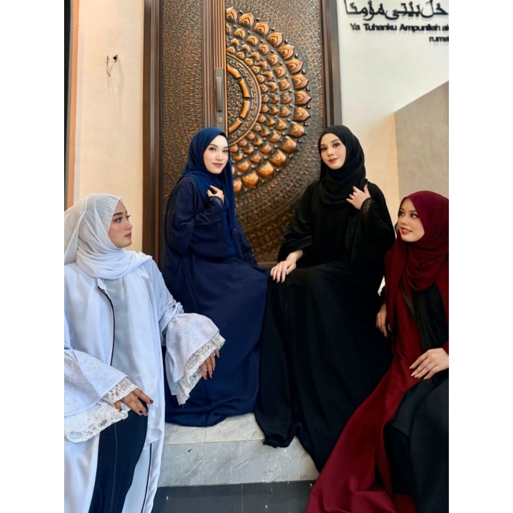 ABAYA NAJMA 2 IN 1 FULL RESLETING ZIPER BAHAN JETBLACK KOMBINASI RENDA DAN MATA BLINK HITAM ALKHATIB
