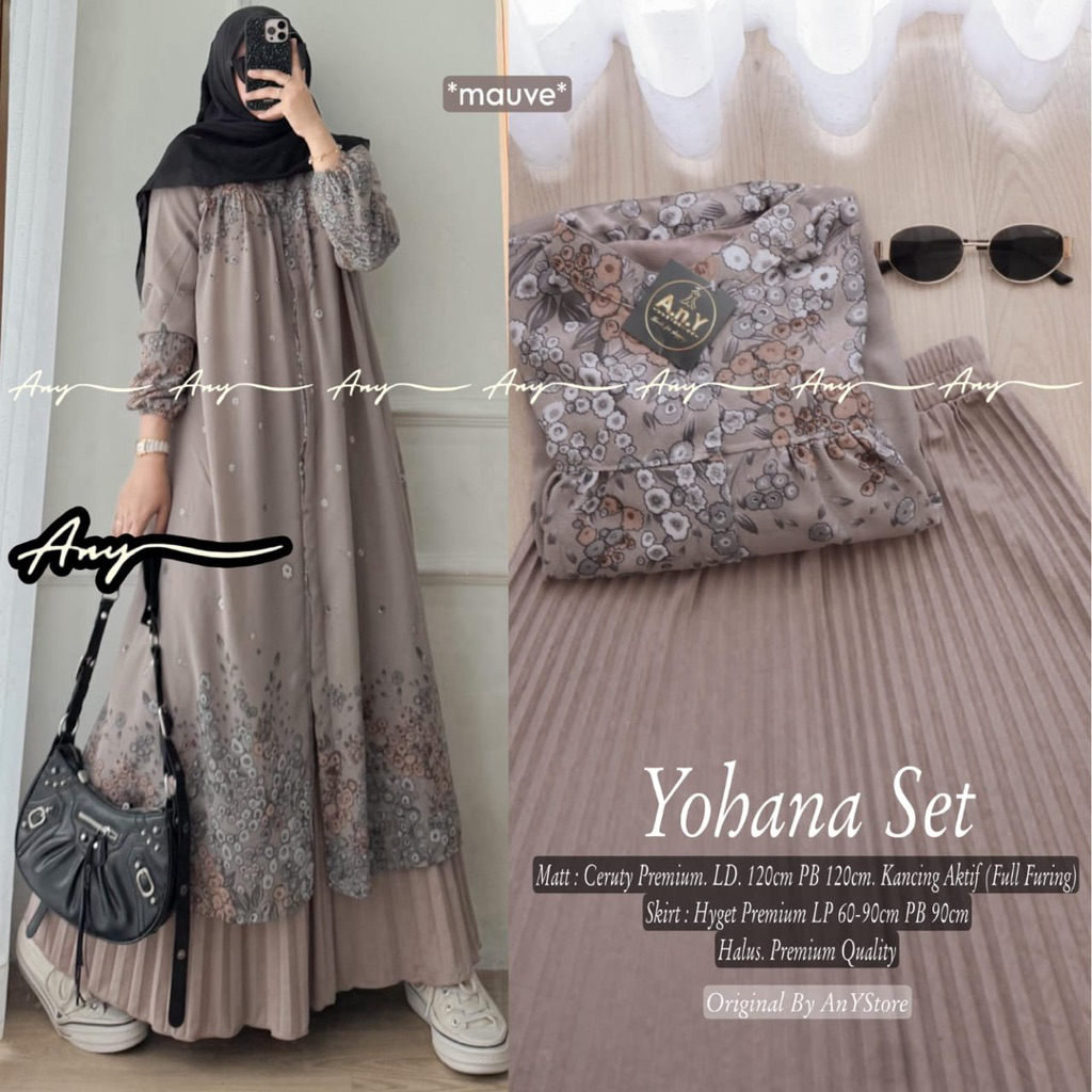 YOHANA AZIMA DIANDRA SET ORIGINAL BY ANY STORE oneset setrok setelan atasan long tunik ceruty premiu