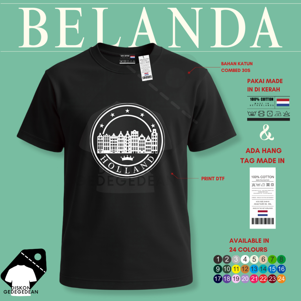 Diskongedegedean Kaos Belanda Holland Amsterdam, Baju Belanda Amsterdam Tshirt Belanda Holland 6